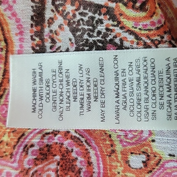 Chico's Orange Pink Brown Paisley Sheer Button Down Shirt Size Large - Picture 4 of 7